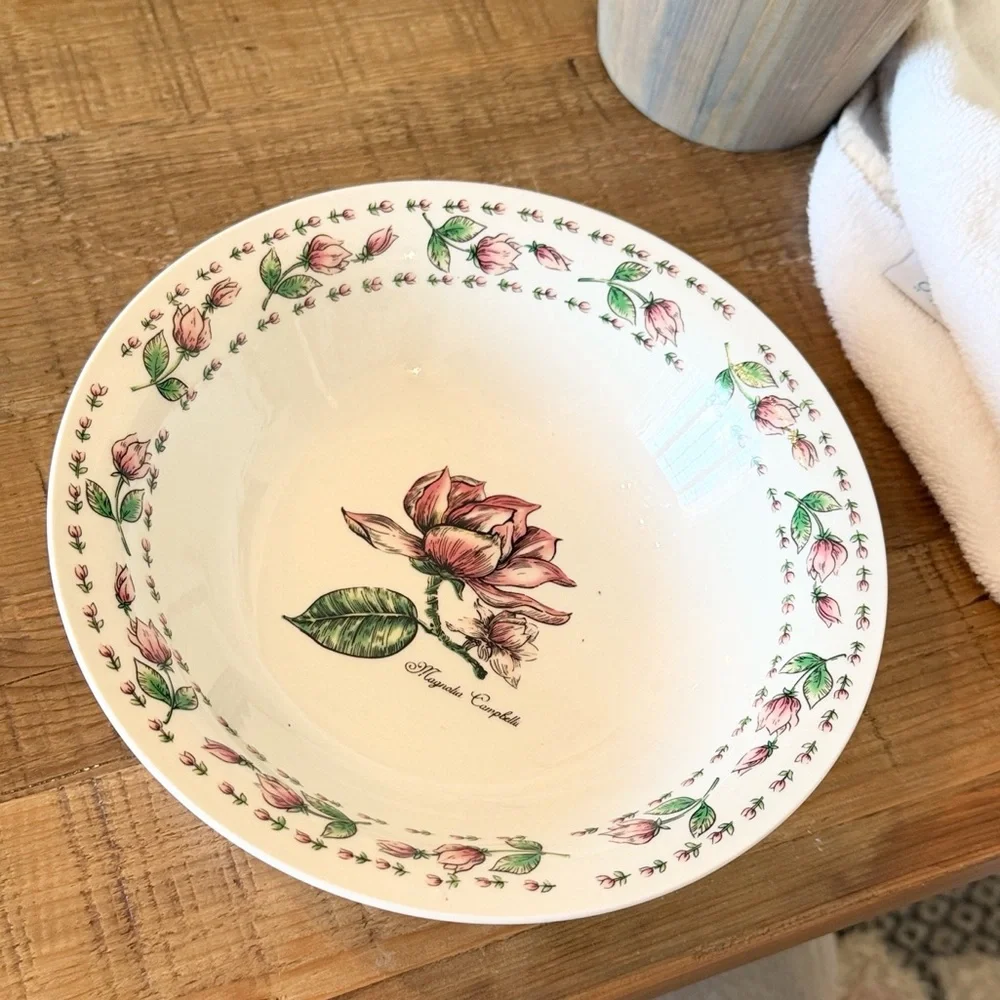 Vintage Botanical Gardens Floral Ceramic Bowl. Pink Rose | Discontinued | EUC